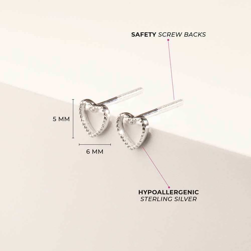 Tiny Open Heart 4mm Sterling Silver Earrings