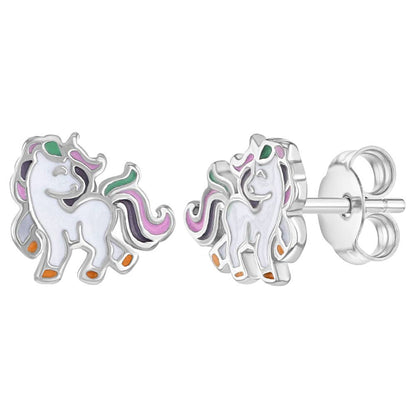 Fancy Galloping Unicorn Girl's Sterling Silver Jewelry Set