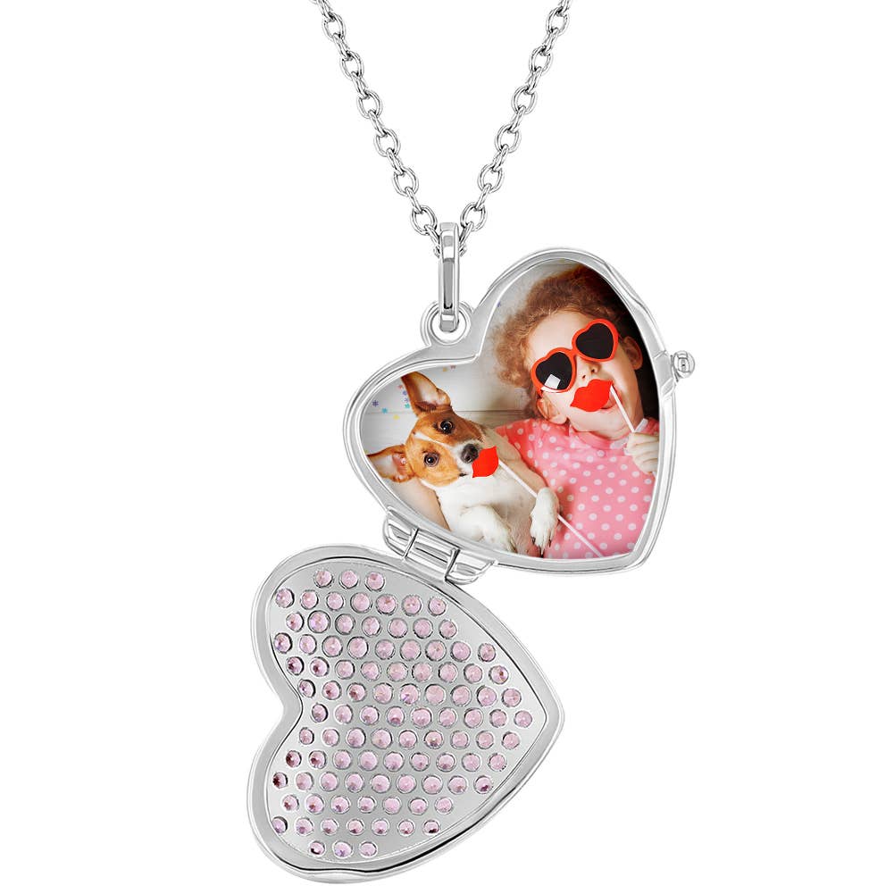 Pave Heart Locket Children's Necklace in Sterling Silver
