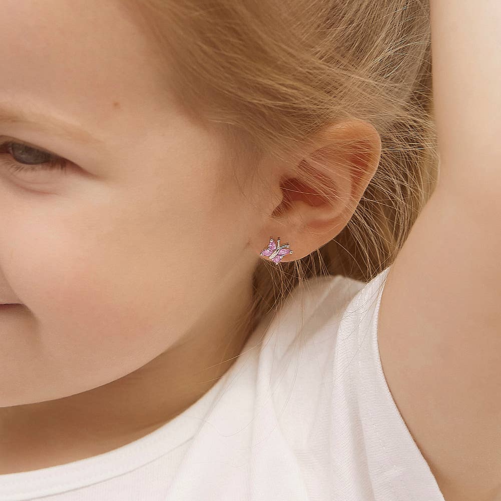 Dainty Purple Butterfly Sterling Silver Earrings