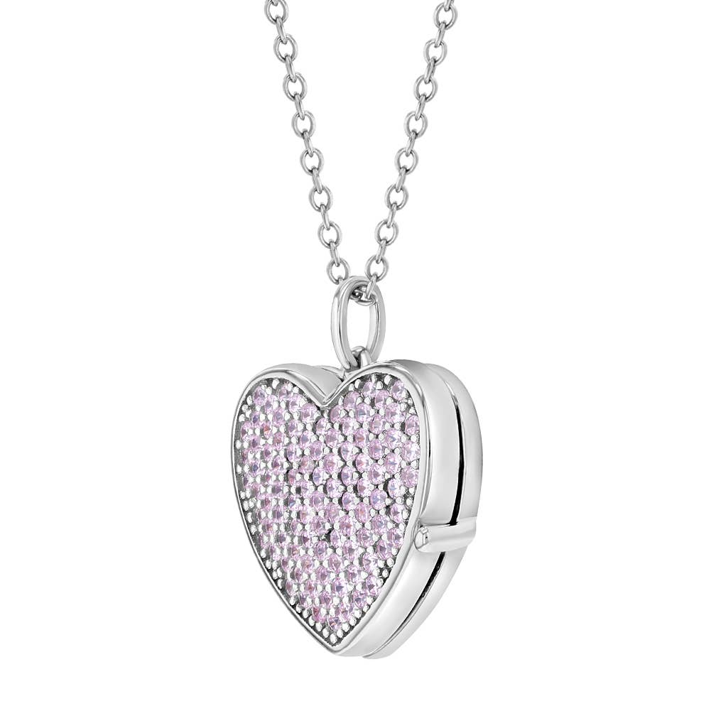 Pave Heart Locket Children's Necklace in Sterling Silver