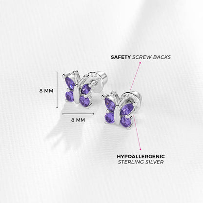 Dainty Purple Butterfly Sterling Silver Earrings