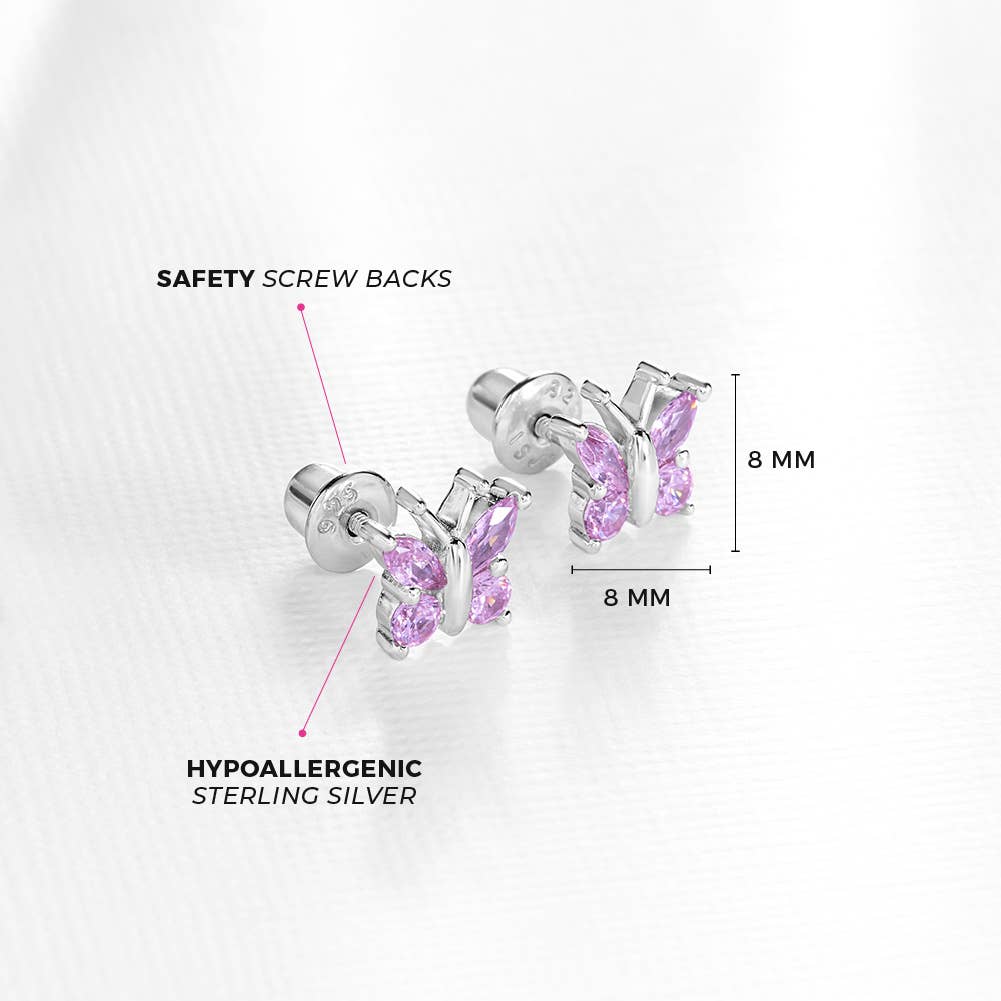 Dainty Purple Butterfly Sterling Silver Earrings