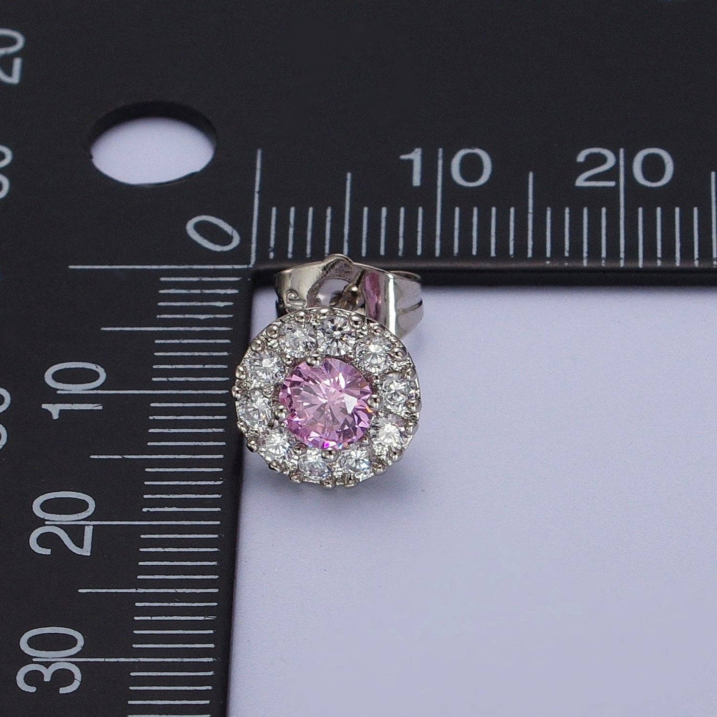 White-gold Filled Pink Round Halo Stud Earrings