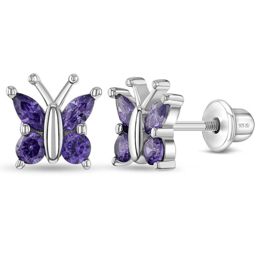 Dainty Purple Butterfly Sterling Silver Earrings