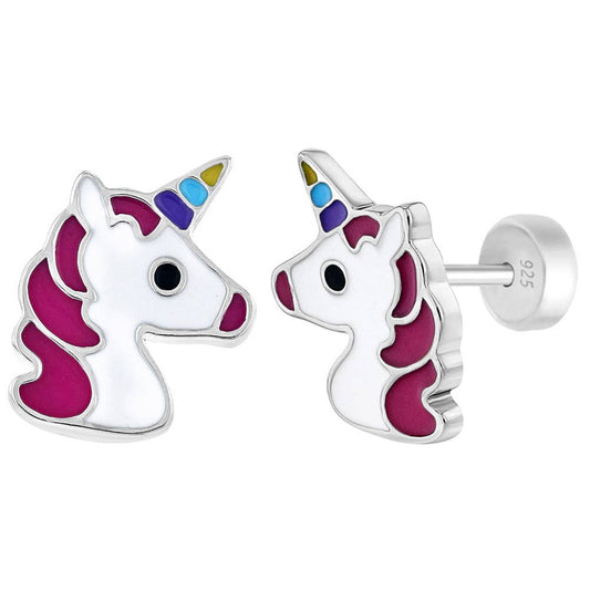 Magical Rainbow Unicorn Enamel Sterling Silver Earrings