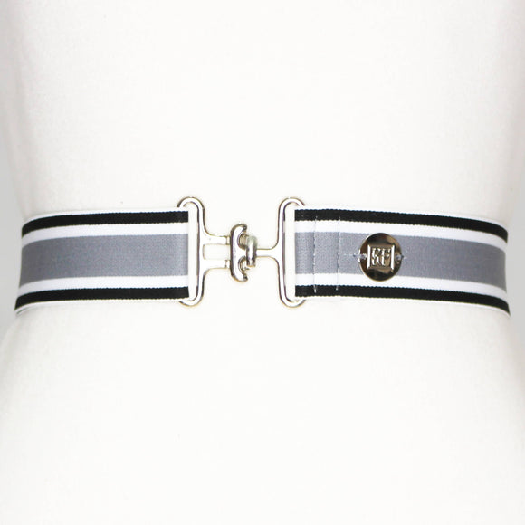 Gray, Black, and White Stripe Elastic Belt - 1.5