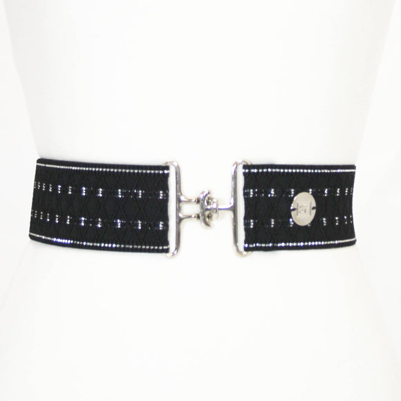 Black and Silver Diamond Elastic Belt - 2