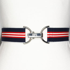 Navy, Red and White Stripe Elastic Belt - 1.5"
