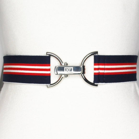 Navy, Red and White Stripe Elastic Belt - 1.5