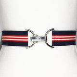 Navy, Red and White Stripe Elastic Belt - 1.5"