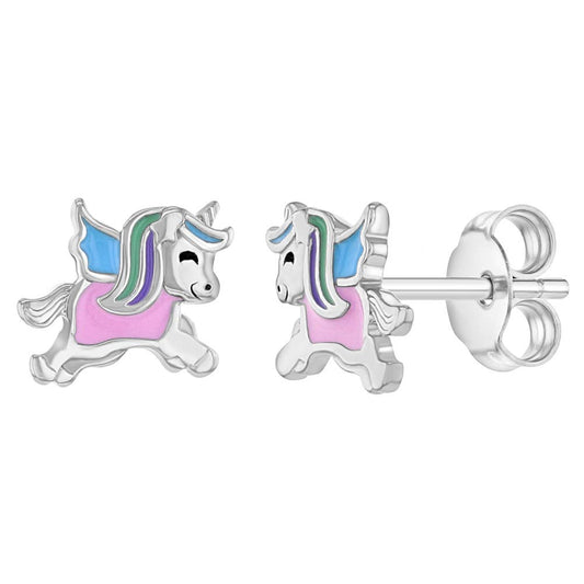 Fancy Cotton Candy Unicorn Enamel Sterling Silver Earrings
