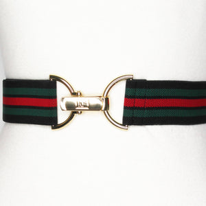 Black, Green, and Red Stripe Elastic Belt - 1.5"