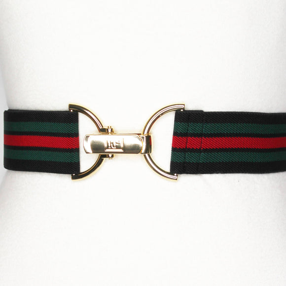 Black, Green, and Red Stripe Elastic Belt - 1.5