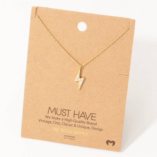Pave Lightning Bolt Pendant Necklace: G