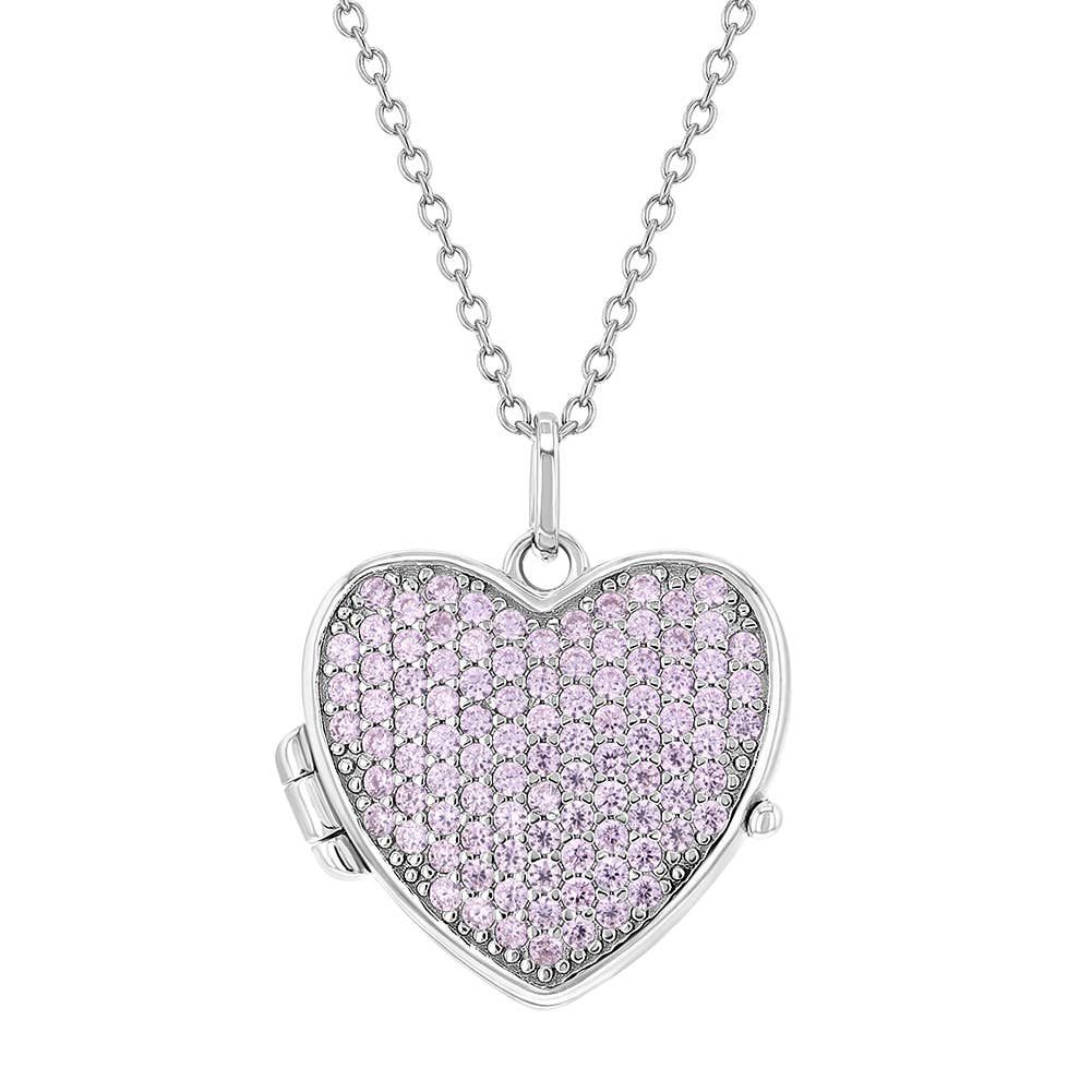 Pave Heart Locket Children's Necklace in Sterling Silver