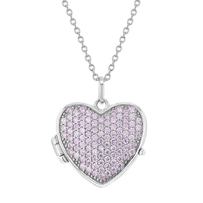 Pave Heart Locket Children's Necklace in Sterling Silver