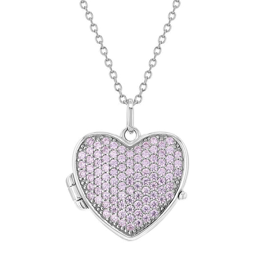Pave Heart Locket Children's Necklace in Sterling Silver