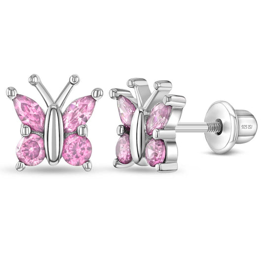 Dainty Pink Butterfly Sterling Silver Earrings