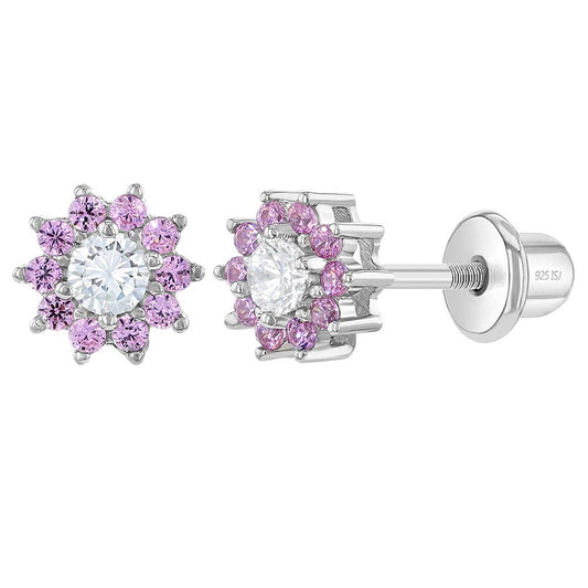 Pink Daisy Flower Sterling Silver Earrings