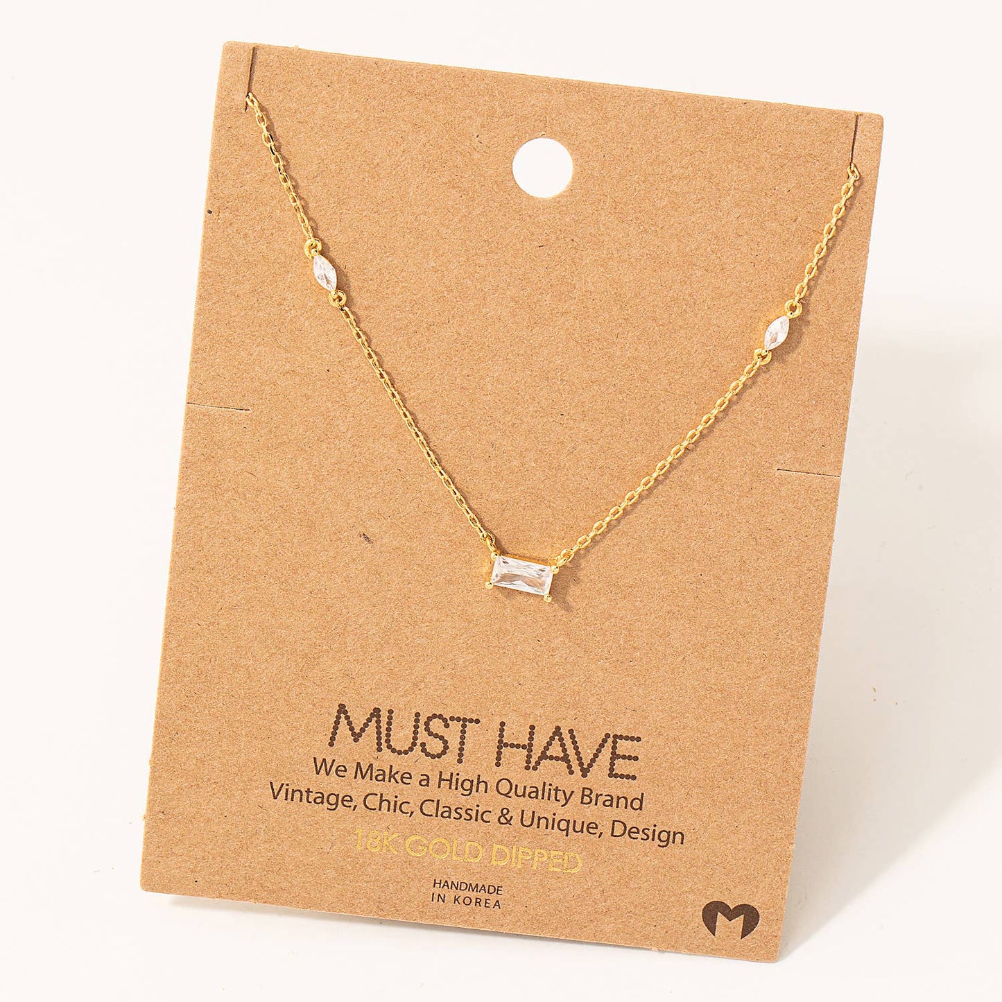 Dainty Rectangle Crystal Pendant Necklace: G