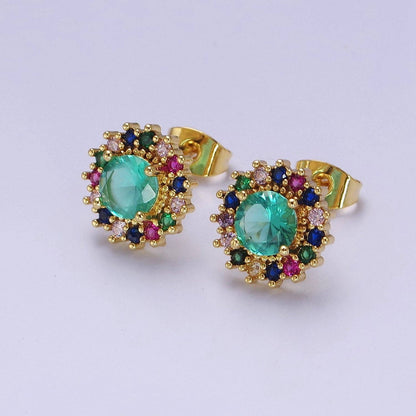 Green/Aqua Halo Stud Earrings