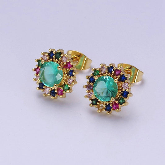 Green/Aqua Halo Stud Earrings