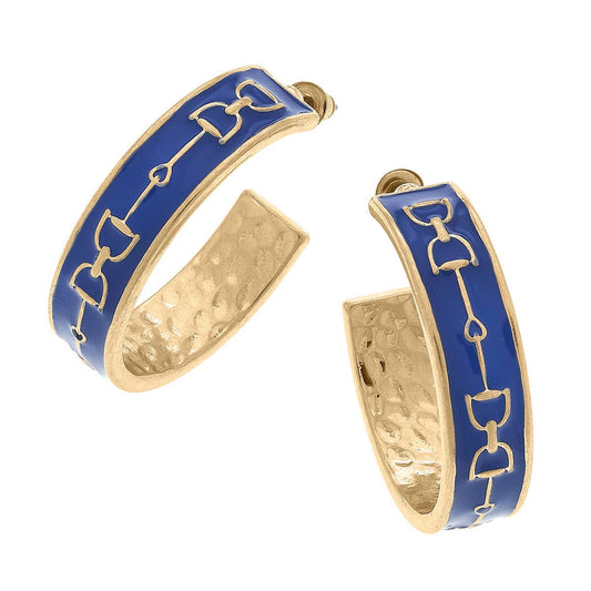 Enamel Horsebit Hoop Earrings: Blue