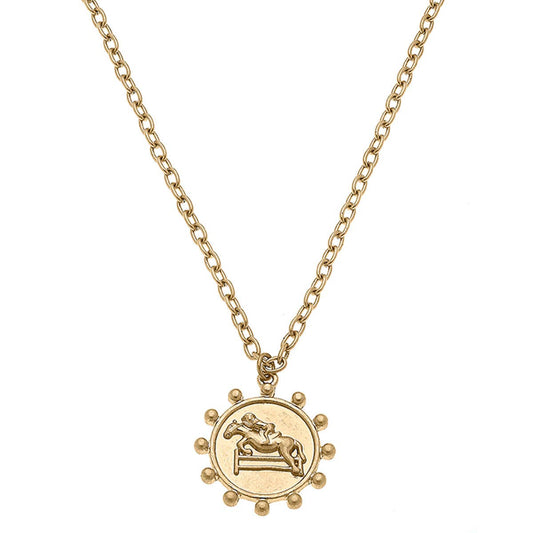 Equestrian Pendant Necklace in Worn Gold