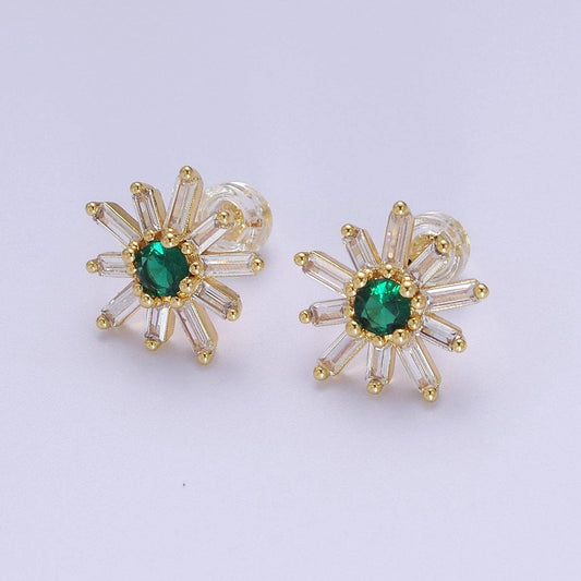Emerald Green Sunburst Stud Earrings