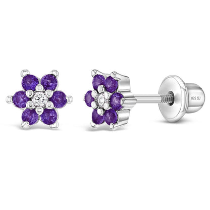Purple Cluster Flower Sterling Silver Earrings