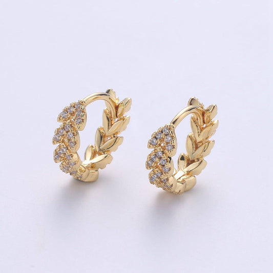 Dainty Gold Filled Olive Branch Huggies